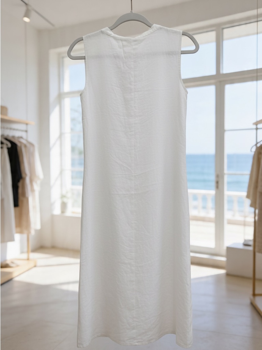 Eileen Fisher White Sleeveless Button-Front Midi Dress - Picture 2 of 6